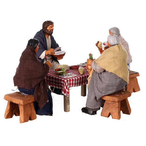 Figuren-Set, 4-teilig, am Tisch sitzende Personen, neapolitanischer Stil, für 13 cm Krippe 3