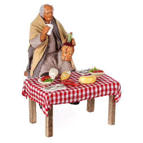 Figuren-Set, 4-teilig, am Tisch sitzende Personen, neapolitanischer Stil, für 13 cm Krippe 4