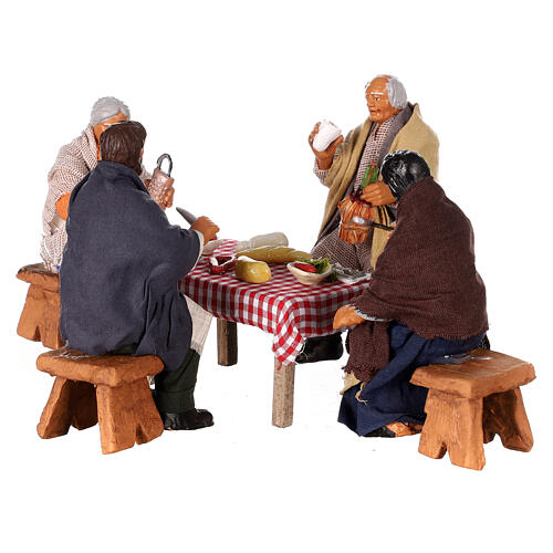 Figuren-Set, 4-teilig, am Tisch sitzende Personen, neapolitanischer Stil, für 13 cm Krippe 5