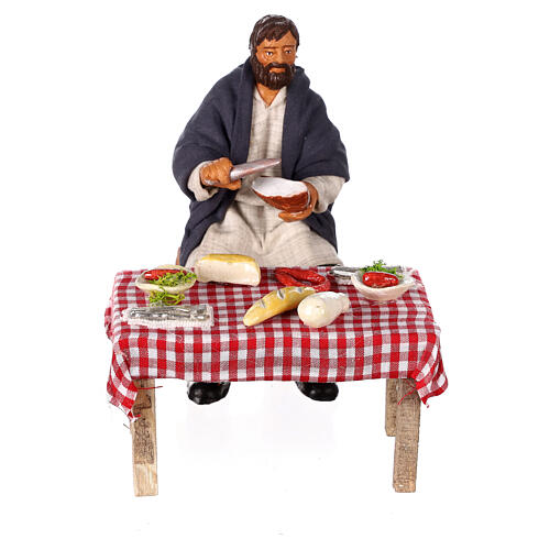 Figuren-Set, 4-teilig, am Tisch sitzende Personen, neapolitanischer Stil, für 13 cm Krippe 6