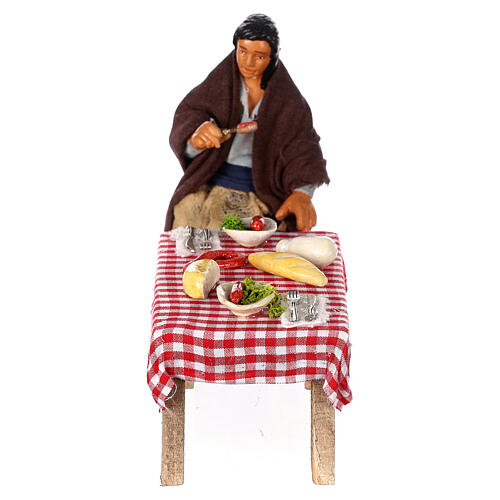 Figuren-Set, 4-teilig, am Tisch sitzende Personen, neapolitanischer Stil, für 13 cm Krippe 8