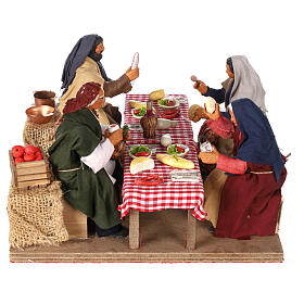 Familie beim Essen animiert 15x20x20 cm Neapolitanische Krippe, 12 cm