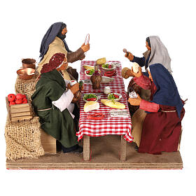 Famiglia che mangia 15x20x20 cm 12 cm MOVIMENTO presepe Napoli