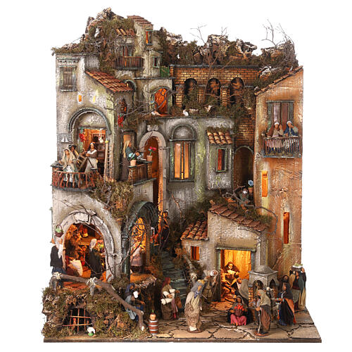 Complete Neapolitan Nativity Scene, multi-storey setting with lights, well and characters of 14 cm 100x80x60 cm 1