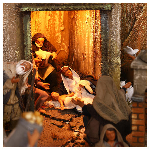 Complete Neapolitan Nativity Scene, multi-storey setting with lights, well and characters of 14 cm 100x80x60 cm 2