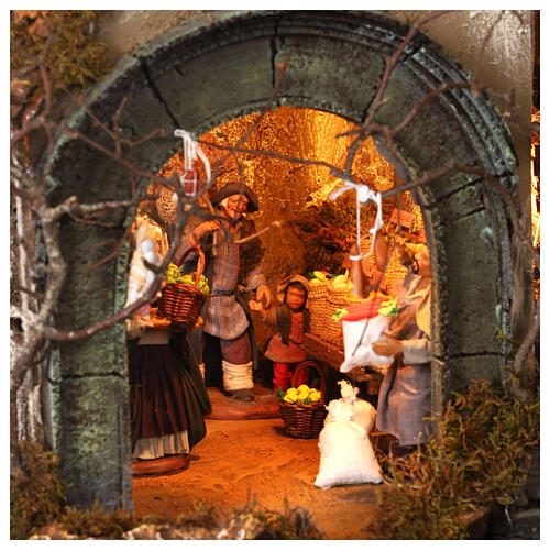 Complete Neapolitan Nativity Scene, multi-storey setting with lights, well and characters of 14 cm 100x80x60 cm 3