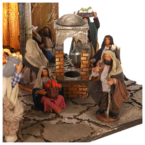 Complete Neapolitan Nativity Scene, multi-storey setting with lights, well and characters of 14 cm 100x80x60 cm 11