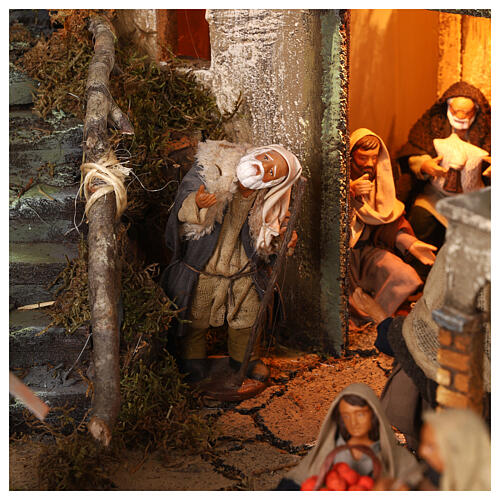 Complete Neapolitan Nativity Scene, multi-storey setting with lights, well and characters of 14 cm 100x80x60 cm 12