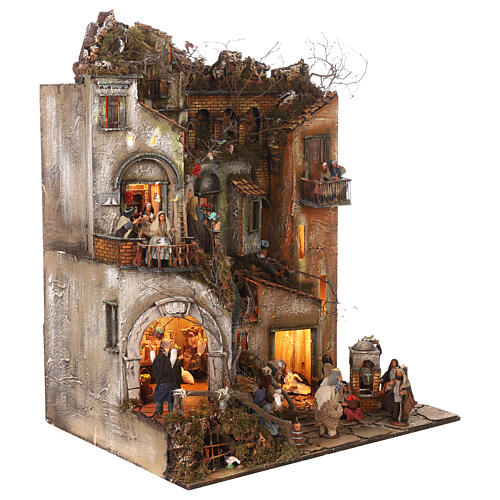 Otoczenie z iluminacją, scena Bożonarodzeniowa, wielopiętrowa wioska z fontanną 14 cm, 100x80x60 9