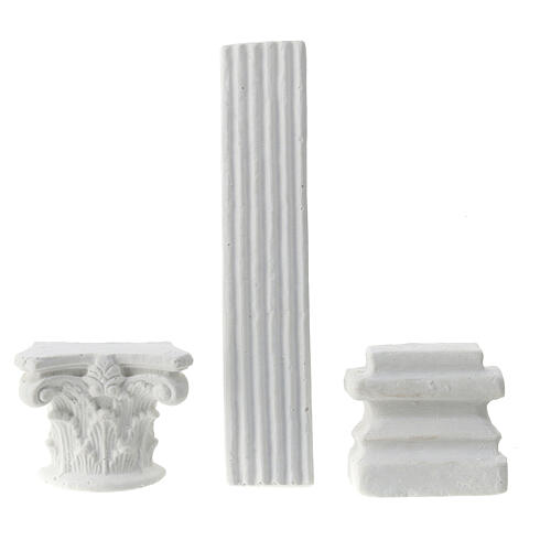 Korinthische Halbsäule, klein, Set 3-teilig, Krippenzubehör, weißer Gips, 18 cm 1
