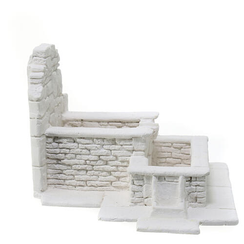 Fountain with double tub, plaster to paint, 10x15x15 cm, for 10 cm Nativity Scene 5