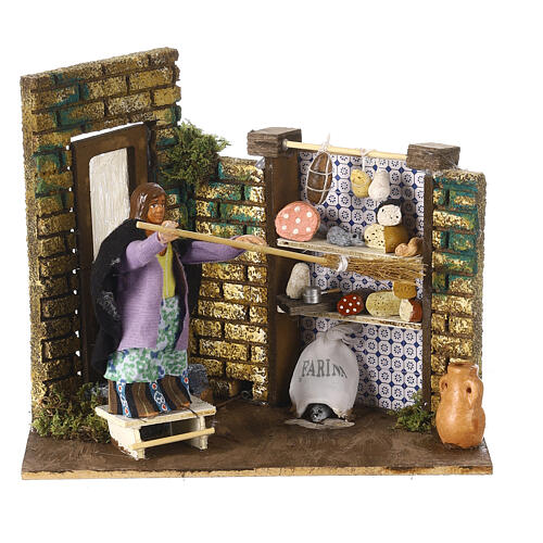 Woman with brooms mouse, 10 cm animated Neapolitan nativity scene, 15x20x20 cm 1
