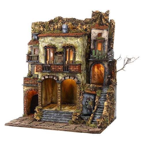 Borgo napoletano stile 700 presepe 10-12 cm 2 archi 60x50x35 cm 3