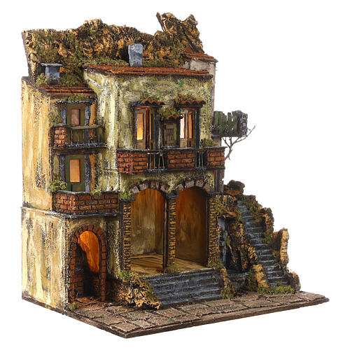 Borgo napoletano stile 700 presepe 10-12 cm 2 archi 60x50x35 cm 4