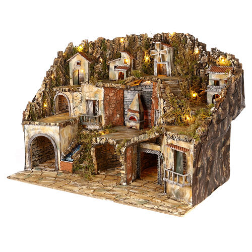 Village with mill and oven, 55x110x60 cm, 10-12 cm for Neapolitan Nativity Scene 3