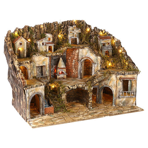 Village with mill and oven, 55x110x60 cm, 10-12 cm for Neapolitan Nativity Scene 4