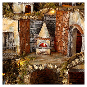 Nativity village 10-12 cm Neapolitan mill oven 55x110x60 cm