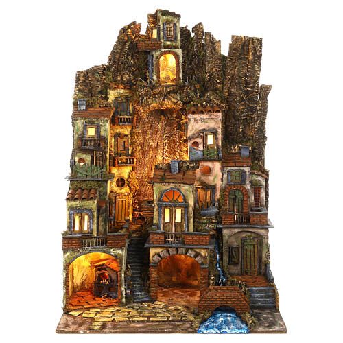 Borgo stile 700 ponte fiume presepe 10-12 cm napoletano 100x70x55 cm 1