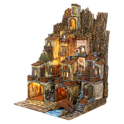 Borgo stile 700 ponte fiume presepe 10-12 cm napoletano 100x70x55 cm 3