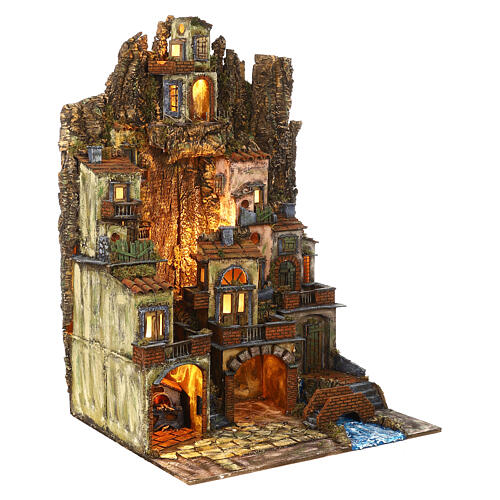 Borgo stile 700 ponte fiume presepe 10-12 cm napoletano 100x70x55 cm 4