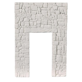 Mauer mit Durchgang, weißer Gips, nicht bemalt, Krippenzubehör, 20x15 cm