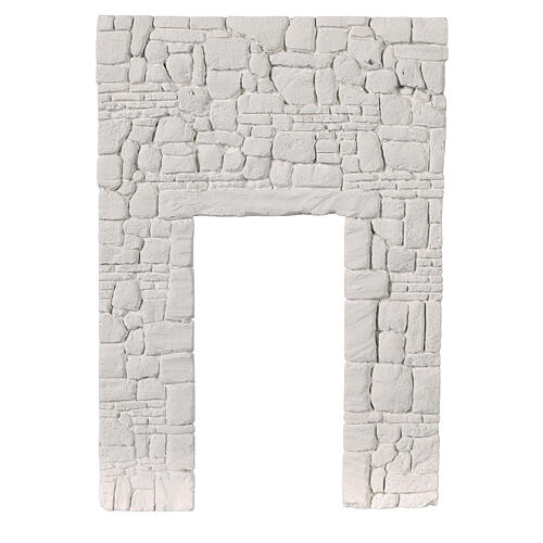 Mauer mit Durchgang, weißer Gips, nicht bemalt, Krippenzubehör, 20x15 cm 1