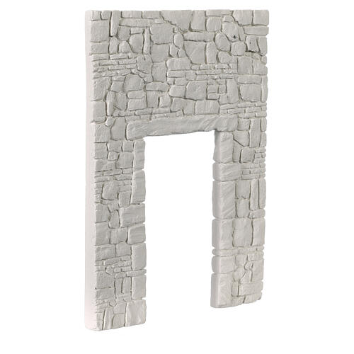 Mauer mit Durchgang, weißer Gips, nicht bemalt, Krippenzubehör, 20x15 cm 2