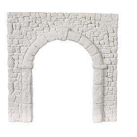Torbogen und Natursteinmauer, Krippenzubehör, Gips, weiß, neapolitanischer Stil, 20x20 cm