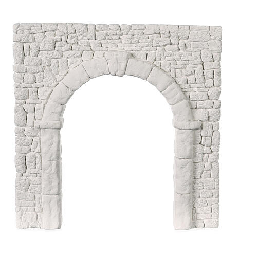 Torbogen und Natursteinmauer, Krippenzubehör, Gips, weiß, neapolitanischer Stil, 20x20 cm 1