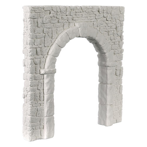 Torbogen und Natursteinmauer, Krippenzubehör, Gips, weiß, neapolitanischer Stil, 20x20 cm 2