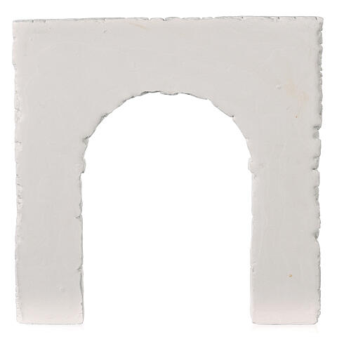 Torbogen und Natursteinmauer, Krippenzubehör, Gips, weiß, neapolitanischer Stil, 20x20 cm 3