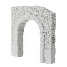 Torbogen und doppelter Natursteinmauer, Krippenzubehör, Gips, weiß, neapolitanischer Stil, 20x20 cm
