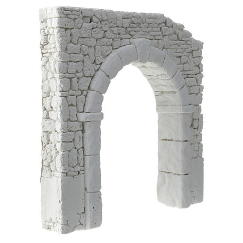 Torbogen und doppelter Natursteinmauer, Krippenzubehör, Gips, weiß, neapolitanischer Stil, 20x20 cm 3