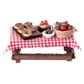 Tavolo legno 5x10x5 cm con verdure presepe napoletano 8 cm