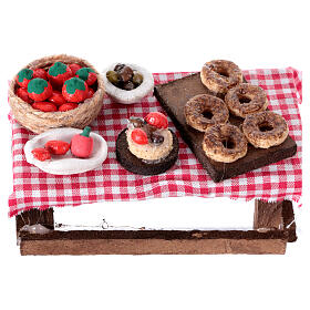 Tavolo legno 5x10x5 cm con verdure presepe napoletano 8 cm