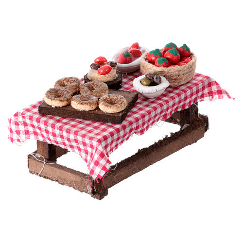 Tavolo legno 5x10x5 cm con verdure presepe napoletano 8 cm 3