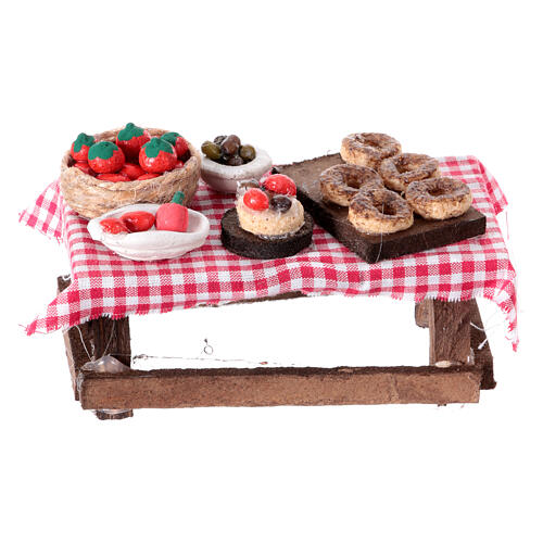 Tavolo legno 5x10x5 cm con verdure presepe napoletano 8 cm 5