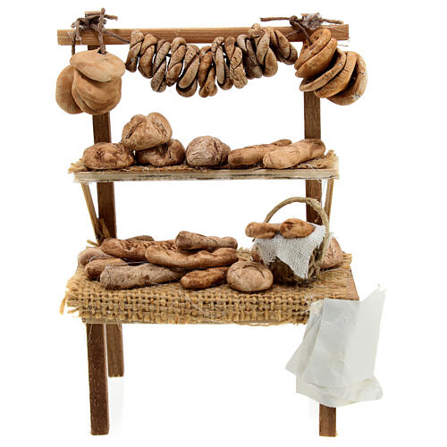 Verkaufsstand mit Friselle und Brot, Krippenzubehör, neapolitanischer Stil, für 10 cm Krippe, 10x10x5 cm 1