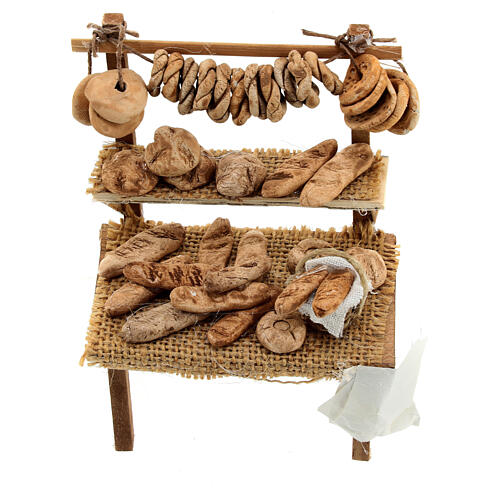 Verkaufsstand mit Friselle und Brot, Krippenzubehör, neapolitanischer Stil, für 10 cm Krippe, 10x10x5 cm 4