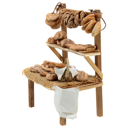 Banca de madeira com pão 10x10x5 cm presépio napolitano 10 cm 2