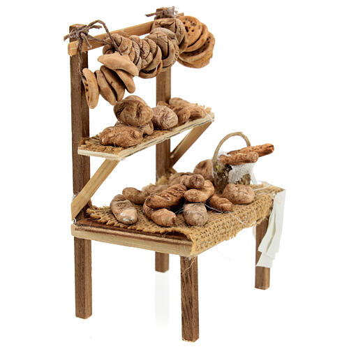 Wooden bench with friselle bread 10x10x5 cm Neapolitan nativity scene 10 cm 3