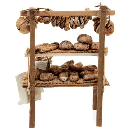 Wooden bench with friselle bread 10x10x5 cm Neapolitan nativity scene 10 cm 5