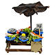 Fisch-Verkaufsstand mit Sonnenschutz, Krippenzubehör, neapolitanischer Stil, für 10 cm Krippe, 10x10x5 cm s1