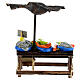 Fisch-Verkaufsstand mit Sonnenschutz, Krippenzubehör, neapolitanischer Stil, für 10 cm Krippe, 10x10x5 cm s5