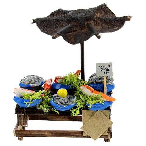 Banco pesce con ombrellone legno presepe napoletano 10x10x5 cm statue 10 cm 1