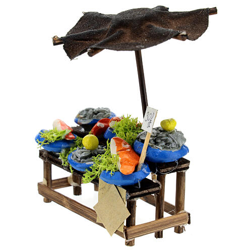 Banco pesce con ombrellone legno presepe napoletano 10x10x5 cm statue 10 cm 2