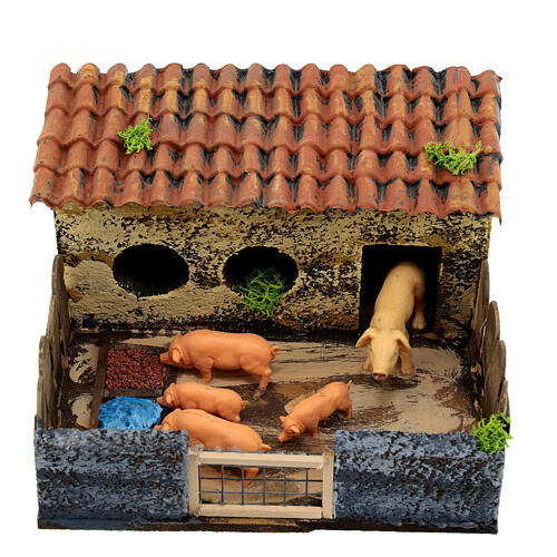 Wooden enclosure with pigs 5x15x15 cm Neapolitan nativity scene 8 cm 2