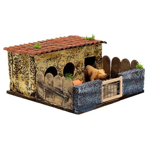 Wooden enclosure with pigs 5x15x15 cm Neapolitan nativity scene 8 cm 4