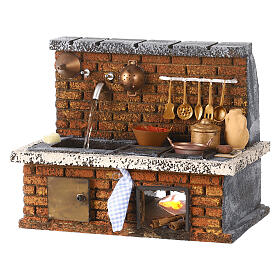Cork kitchen with sink and fire, 15x20x15 cm, for Neapolitan Nativity Scene with 8 cm characters