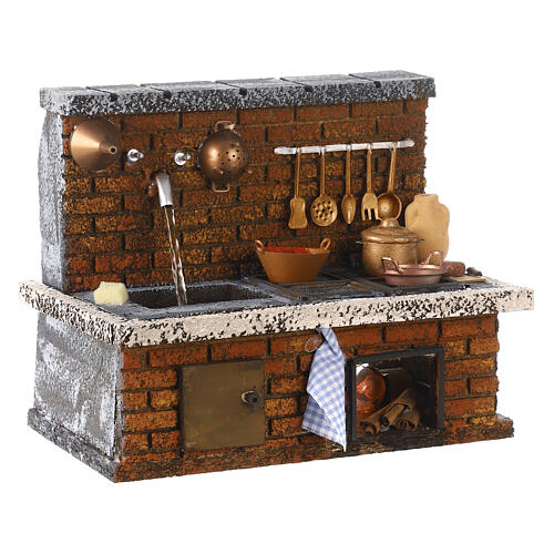 Cuisine liège avec évier et feu 15x20x15 cm crèche napolitaine 8 cm 3